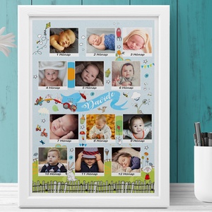 Fényképes kisfiú 12 hónap 1 éves születésnapi poszter kerettel, Egyedi baba poszter Falidekor fotós kellék táblamontáz - otthon & lakás - dekoráció - kép & falikép - táblakép - Meska.hu