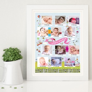 Fényképes 1 éves kislány szülinapi poszter, 12 hónapos baba milestone napló, Infoposzter babanapló egyedi ajándék zsúr - otthon & lakás - babaszoba, gyerekszoba - babaszoba kép - Meska.hu