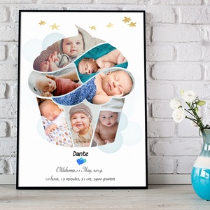 Egyedi fényképes kisfiú emléklap poszter, Muffin cupcake kollázs, Babaváró ajándék babastatisztika zsúr infoposzter, Otthon & Életmód, Dekoráció, Kép & Falikép, Poszter, Mindenmás, MESKA