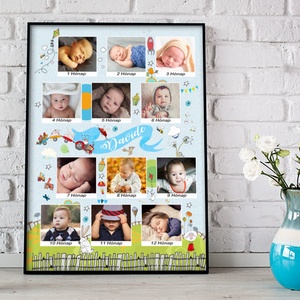 Fényképes 1 éves kisfiú szülinapi poszter kerettel, 12 hónapos baba milestone napló, Babanapló egyedi ajándék milestone - Meska.hu