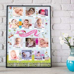 Fényképes 1 éves kislány szülinapi poszter, 12 hónapos baba milestone napló, Infoposzter babanapló egyedi ajándék zsúr - otthon & lakás - babaszoba, gyerekszoba - babaszoba kép - Meska.hu
