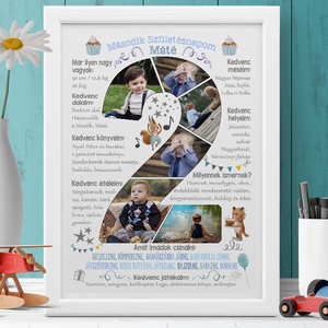 2 éves kisfiú születésnapi emléklap poszter, Egyedi személyre szóló keresztszülő szülinapi mérföldkő táblamontázs névadó - otthon & lakás - babaszoba, gyerekszoba - babaszoba kép - Meska.hu