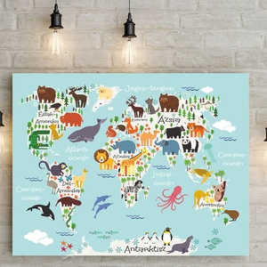 Állatos világtérkép babaszoba poszter kerettel, Szülinapi zsúr ajándékötlet, Kontinens földgömb atlasz falidekor koala - Meska.hu