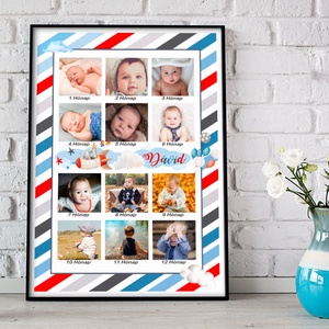 1 éves kisfiú születésnapi emléklap poszter, Egyedi személyre szóló keresztszülő szülinapi mérföldkő babastatisztika - otthon & lakás - dekoráció - kép & falikép - poszter - Meska.hu