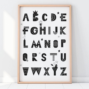 ABC angol fekete fehér, gyerekszoba dekoráció, monokróm szülinap tanuló poszter falikép lány, újszülött, babaváró kisfiú - otthon & életmód - dekoráció - kép & falikép - poszter - Meska.hu