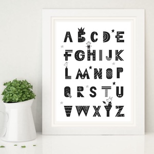ABC angol fekete fehér, gyerekszoba dekoráció, monokróm szülinap tanuló poszter falikép lány, újszülött, babaváró kisfiú - otthon & életmód - dekoráció - kép & falikép - poszter - Meska.hu