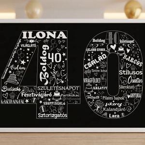 Egyedi születésnapi poszter, Szómontázs wordart, egyedi szófelhő kerekévforduló egyedi ajándék - Meska.hu