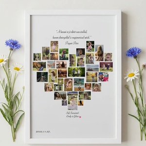 Szív alakú egyedi fotókollázs születésnapra, kerek évfordulóra nagyszülőknek, anyukáknak, Emlékőrző ajándék - Meska.hu