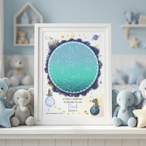 Csillagtérkép poszter, Kisfiú Kisbaba Újszülött, Keresztelő, Babaváró Buli, Csillagkép, Horoszkóp, Mérföldkő Névadó - baba - mama - babaszoba dekoráció - babaszoba kép - Meska.hu