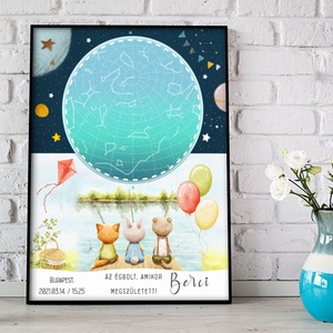Csillagtérkép poszter, Kisfiú Kisbaba Újszülött, Keresztelő, Babaváró Buli, Csillagkép, Horoszkóp, Mérföldkő Névadó - baba - mama - babaszoba dekoráció - babaszoba kép - Meska.hu