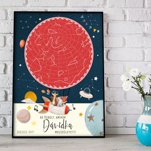 Csillagtérkép poszter, Kisfiú Kislány Unisex Újszülött Keresztelő Babaváró Buli, Csillagkép, Horoszkóp, Mérföldkő Névadó - baba - mama - babaszoba dekoráció - babaszoba kép - Meska.hu