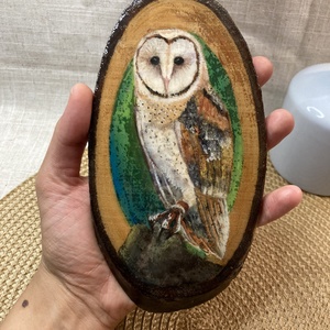 Gyöngybagoly - Fára festett fali kép - művészet - festmény - akril - Meska.hu