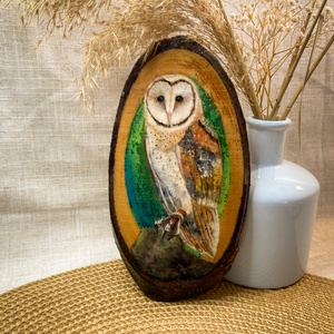 Gyöngybagoly - Fára festett fali kép - művészet - festmény - akril - Meska.hu