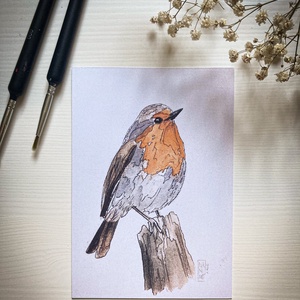 Vörösbegy - művészi nyomat , Művészet, Grafika & Illusztráció, Művészi nyomat, Festészet, Fotó, grafika, rajz, illusztráció, MESKA