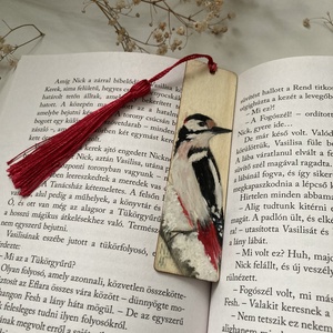Könyvjelző - Fára festett - Harkály, Könyv & Zene, Könyvjelző, Festészet, Festett tárgyak, MESKA