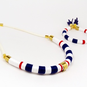 Fonalékszer, tengerész szett, nyaklánc és hozzá illő karperec - Meska.hu