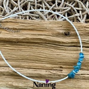 Gyöngynyaklánc - kék apatit ásványcsipsz betéttel - ékszer - nyaklánc - gyöngyös nyaklánc - Meska.hu