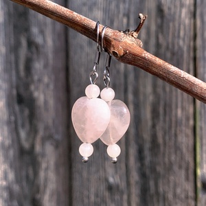 Rózsakvarc szív - fülbevaló, Ékszer, Fülbevaló, Lógó fülbevaló, Ékszerkészítés, MESKA