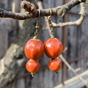 Kerámia fülbevaló -piros , Ékszer, Fülbevaló, Lógó fülbevaló, Ékszerkészítés, MESKA