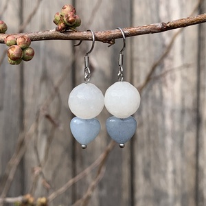 Fazettált rózsakvarc/akvamarin - lógós fülbevaló - orvosi fém fülbevaló alapon és szerelékkel, Ékszer, Fülbevaló, Lógó fülbevaló, Ékszerkészítés, MESKA