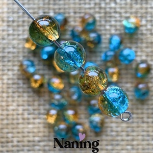 30db roppantott üveggyöngy - 8mm - átlátszó türkizkék/narancs  (13ft/db), Kellékek & szerszámok, Gyöngyfűzés kellékek, Üveggyöngy, , MESKA