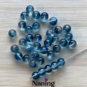 30db roppantott üveggyöngy - 8mm - átlátszó/kék  (13ft/db), Kellékek & szerszámok, Gyöngyfűzés kellékek, Üveggyöngy, , MESKA