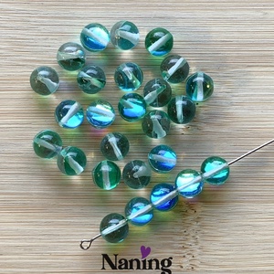 30db üveggyöngy, átlátszó, irizáló fényes zöld - 8mm (17ft/db), Kellékek & szerszámok, Gyöngyfűzés kellékek, Üveggyöngy, , MESKA