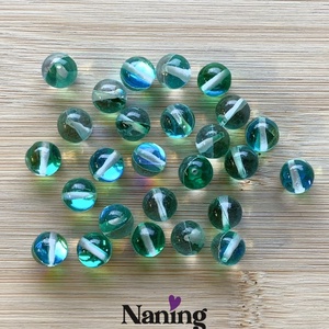 30db üveggyöngy, átlátszó, irizáló fényes zöld - 8mm (17ft/db) - kellékek & szerszámok - gyöngyfűzés kellékek - üveggyöngy - Meska.hu