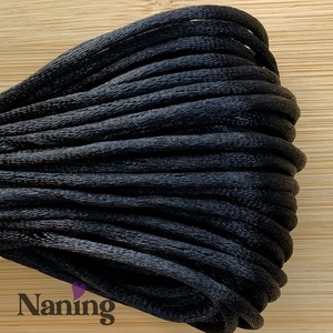 5 méter szatén selyemzsinór - fekete - 2mm  (60ft/m), Kellékek & szerszámok, Rövidáru, Fonal, cérna, Kevert fonal, , MESKA