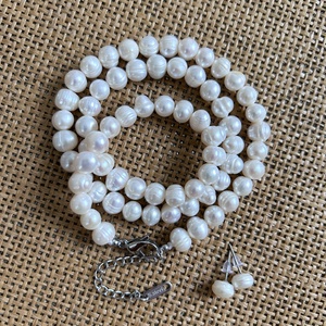 Édesvízi tenyésztettgyöngy - szett - nyaklánc/fülbevaló - 51cm + 6cm lánchosszabbító, Esküvő, Ékszer, Ékszerszett, Gyöngyfűzés, gyöngyhímzés, Ékszerkészítés, MESKA