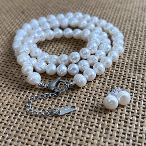 Édesvízi tenyésztettgyöngy - szett - nyaklánc/fülbevaló - 51cm + 6cm lánchosszabbító - esküvő - ékszer - ékszerszett - Meska.hu