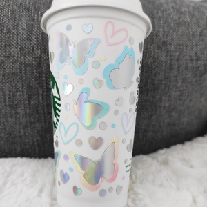 Műanyag Starbucks Cup színátmenetes/hologramos pillangós - otthon & életmód - Meska.hu
