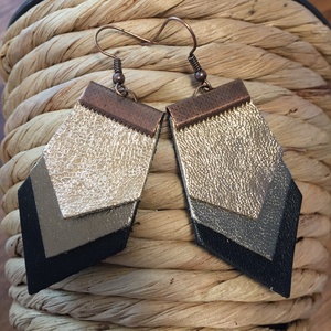 Bőr fülbevaló (rosegold - bronz - fekete) - Meska.hu