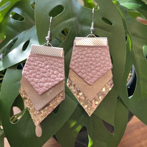 NaoNi fülbevaló - arany bronz rózsaszín csillogó, Ékszer, Fülbevaló, Lógó fülbevaló, Ékszerkészítés, MESKA