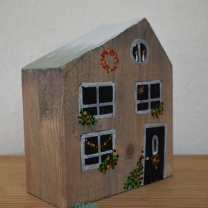 karácsonyi fa dekorházikó 0102, Karácsony, Karácsonyi lakásdekoráció, Karácsonyi falu, házikó, Festett tárgyak, Famegmunkálás, MESKA