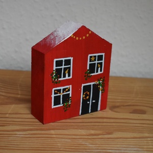 karácsonyi dekorházikó piros 0117, Karácsony, Karácsonyi lakásdekoráció, Karácsonyi falu, házikó, Famegmunkálás, Festett tárgyak, MESKA