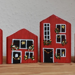 karácsonyi dekorházikó csoport piros, Karácsony, Karácsonyi lakásdekoráció, Karácsonyi falu, házikó, Famegmunkálás, Festett tárgyak, MESKA