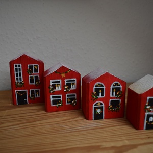 karácsonyi dekorházikó csoport piros - karácsony - karácsonyi lakásdekoráció - karácsonyi falu, házikó - Meska.hu