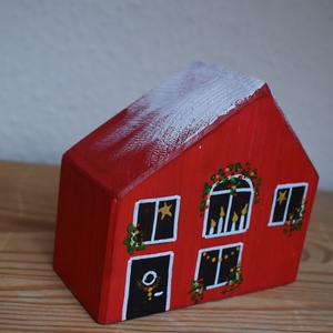 karácsonyi dekorházikó piros 0118, Karácsony, Karácsonyi lakásdekoráció, Karácsonyi falu, házikó, Famegmunkálás, Festett tárgyak, MESKA