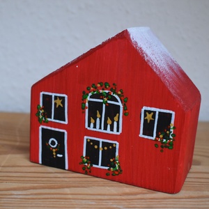 karácsonyi dekorházikó piros 0118 - karácsony - karácsonyi lakásdekoráció - karácsonyi falu, házikó - Meska.hu