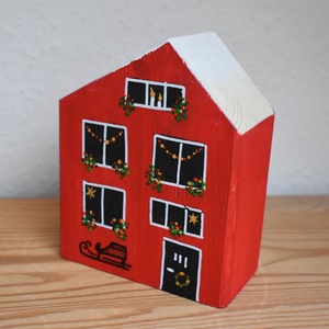karácsonyi dekorházikó piros 0120, Karácsony, Karácsonyi lakásdekoráció, Karácsonyi falu, házikó, Famegmunkálás, Festett tárgyak, MESKA