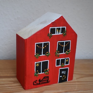 karácsonyi dekorházikó piros 0120 - karácsony - karácsonyi lakásdekoráció - karácsonyi falu, házikó - Meska.hu