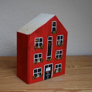 karácsonyi dekorházikó piros 0121, Karácsony, Karácsonyi lakásdekoráció, Karácsonyi falu, házikó, Famegmunkálás, Festett tárgyak, MESKA