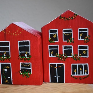 karácsonyi dekorházikó párban piros 0122 és 0123 - karácsony - karácsonyi lakásdekoráció - karácsonyi falu, házikó - Meska.hu