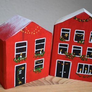 karácsonyi dekorházikó párban piros 0122 és 0123 - karácsony - karácsonyi lakásdekoráció - karácsonyi falu, házikó - Meska.hu