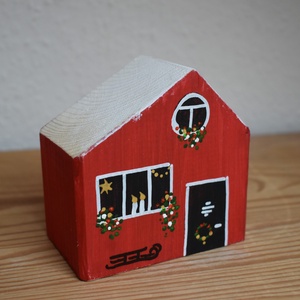 karácsonyi dekorházikó piros 0128 - karácsony - karácsonyi lakásdekoráció - karácsonyi falu, házikó - Meska.hu