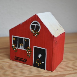 karácsonyi dekorházikó piros 0128 - karácsony - karácsonyi lakásdekoráció - karácsonyi falu, házikó - Meska.hu