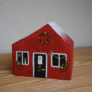 karácsonyi dekorházikó piros 0129 - karácsony - karácsonyi lakásdekoráció - karácsonyi falu, házikó - Meska.hu