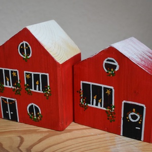 karácsonyi dekorházikó párban piros 0126 és 0127 - karácsony - karácsonyi lakásdekoráció - karácsonyi falu, házikó - Meska.hu