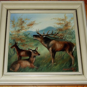 Szarvasok, olajfestmény, Művészet, Festmény, Olajfestmény, Festészet, MESKA